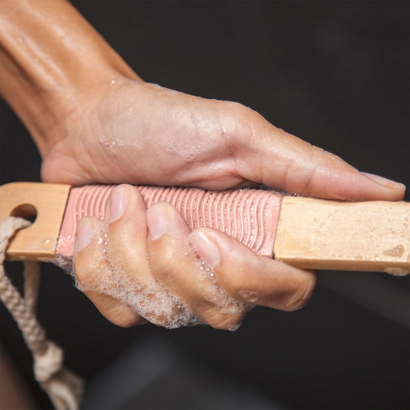 Toem Long Handle Back Scrubber and Loofah Set - Bamboo Charcoal Exfoliator