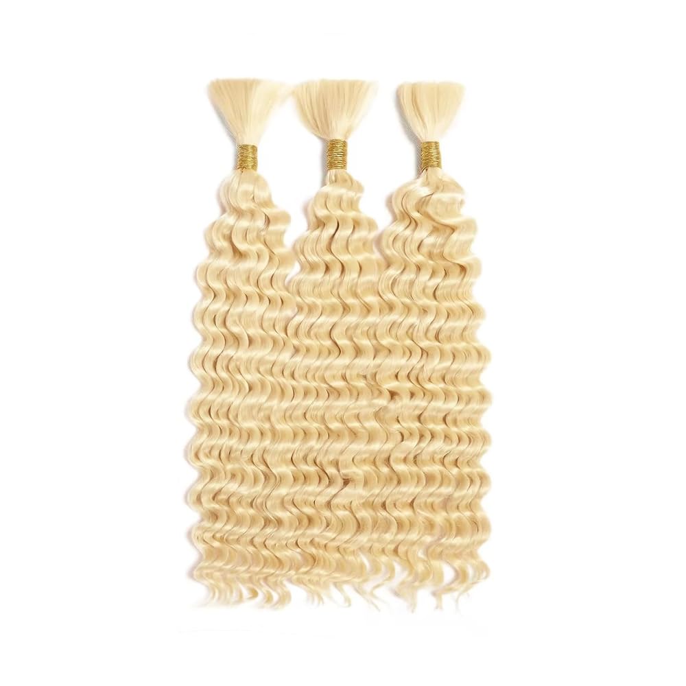 Honey Blonde Human Braiding Hair Deep Wave Bulk 30 30 30 Inch Human Hair Weave Brazilian Virgin Hair Blonde Boho Hair for Braiding 150g