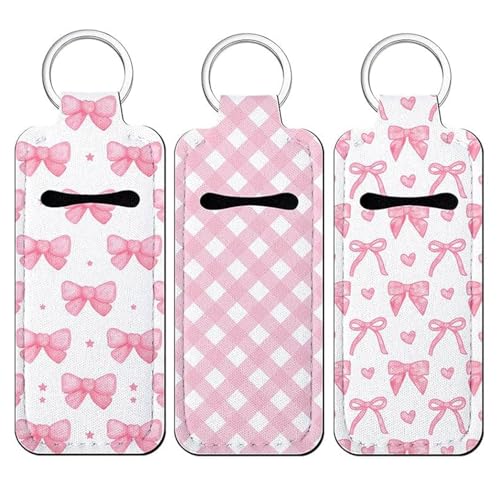 Pink Chapstick Holder Keychain Set - 3 Cotton Lip Balm Holders
