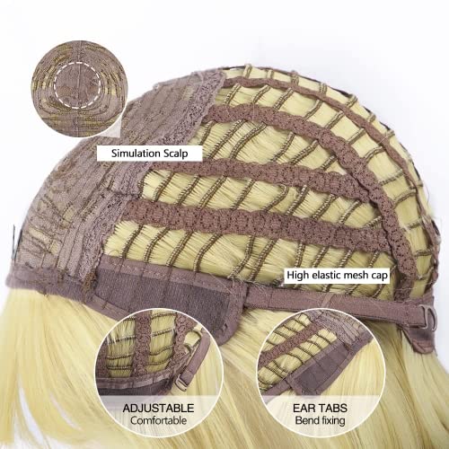 MOSINA 12 Inch Blonde Bob Wig with Bangs - Short Straight Synthetic Hair for Women