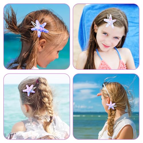 Amabro Glitter Starfish Hair Clips Set - 6 Pcs for Women & Girls