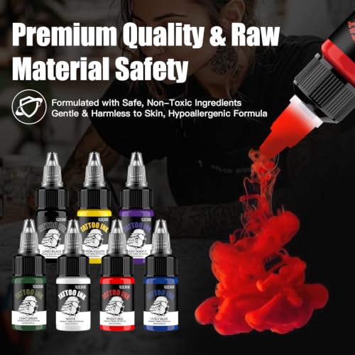 UINK 7 Colors Tattoo Ink Set - 0.65oz/20ml Long Lasting Body Art