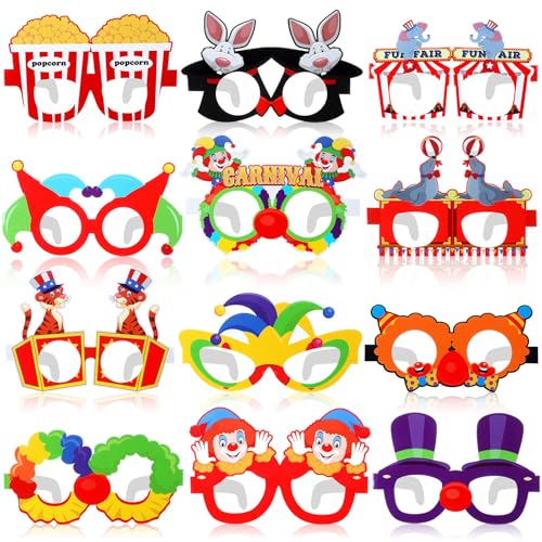 24 Pcs Circus Clown Glasses - Fun Party Favors for Birthdays