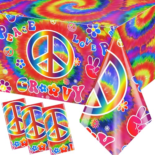Tie Dye Tablecloths for Birthday Parties – 3 Pack Groovy Design