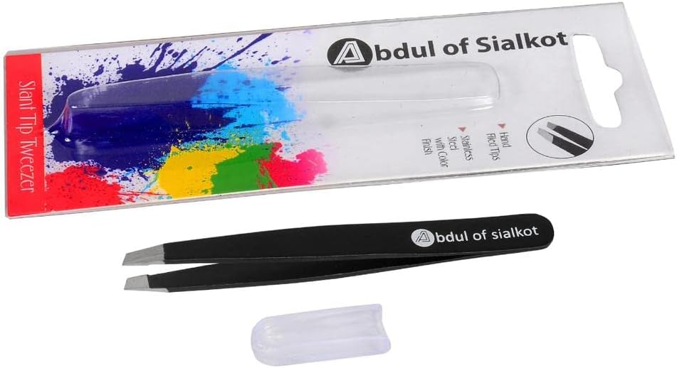 Stainless Steel Eyebrow Tweezers - Slant Tip Precision for Men & Women | Ideal for Brow, Facial Hair & Ingrown Hair (Black)