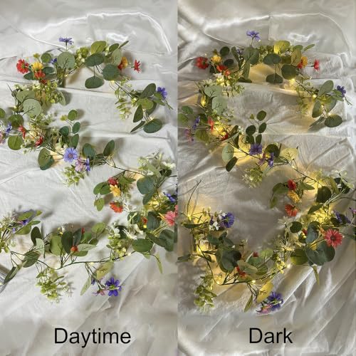 Daisy Garland Fairy Lights - 20 LED Eucalyptus Vine String Lights with Timer for Home, Bedroom, and Party Decoration