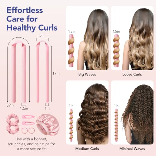 LitBear Pink Heatless Curlers Set with Soft Hair Rollers for Overnight Styling
