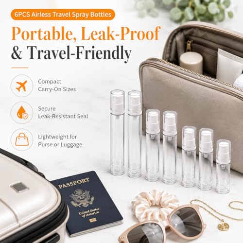 LUSTRIB Airless Travel Spray Bottles Set - 5ml, 10ml, 15ml Refillable