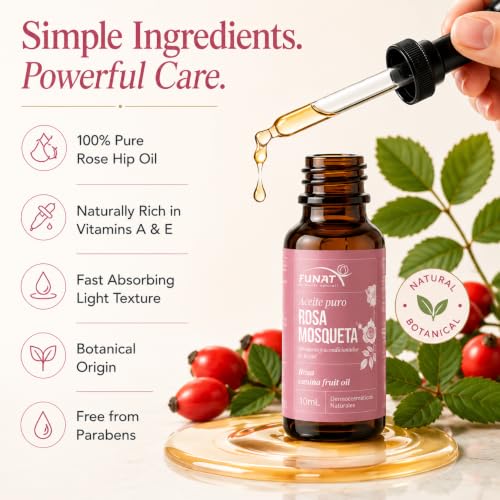 FUNAT 100% Pure Rosehip Oil - Facial & Skin Moisturizer - 0.3 Fl Oz - Pack of 1