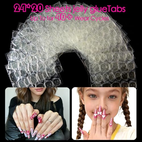 Yellow 40pcs Nail Press-On Adhesive Tabs Kit with Buffers & Orange Sticks