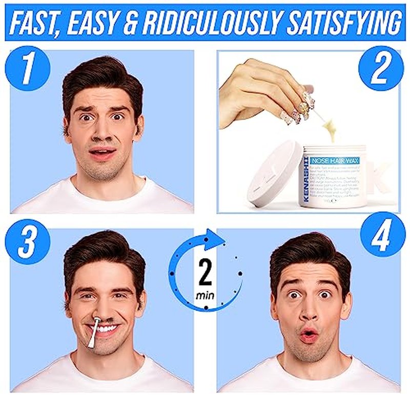 KENASHII Nose Wax Kit | 100 g Wax, 24 Applicators | The Original & Best Nose and Ear Hair Removal Kit from Kenashii | Nasal Waxing For Men and Women | Includes Balm Wipes, Mustache Guards, Storage Bag