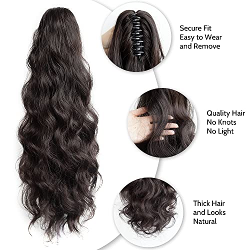 StrRid 22" Wavy Curly Claw Clip Ponytail Extension - Darkest Brown