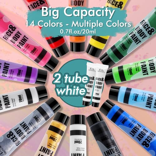 PASNOWFU 14 Colors Water Based Face & Body Painting Kit - Multicolor