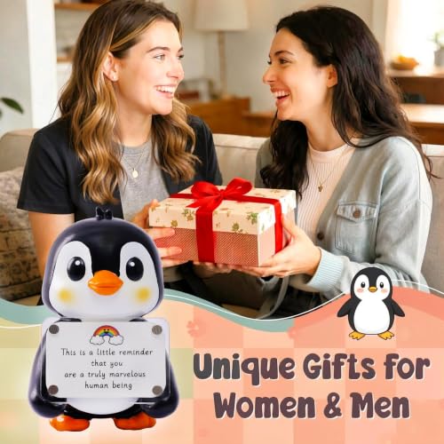 Positive Penguin Figurine - 3.9" Hand-Painted Resin with Magnetic Frame & Cards