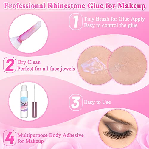 Shynek 2PCS Waterproof Rhinestone Face & Body Glue for Makeup, Halloween Costume & Glitter Adhesive