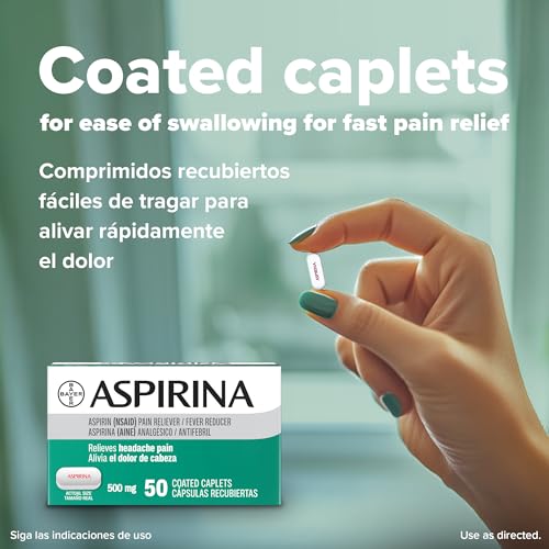 Bayer Aspirin 500mg Pain Reliever - Headache, Muscle & Fever Relief, 50 Caplets