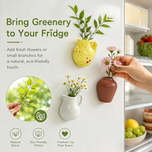 Mini Magnetic Ceramic Vase Set - 8 Decorative Refrigerator Magnets
