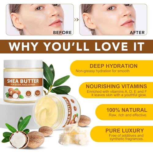 Pure Raw Shea Butter - Deeply Moisturizing Body Butter for Dry Skin, 7.8 oz