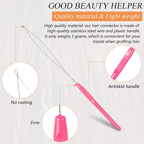20 Pink Hair Extension Loop Needles with Plastic Handle
