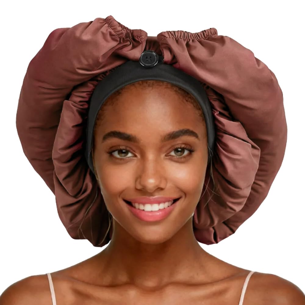 Hair Bonnet for Braids, Adjustable Long Hair Sleep Cap, 2-in-1 Protection for Women Curly Hair, Turmeric