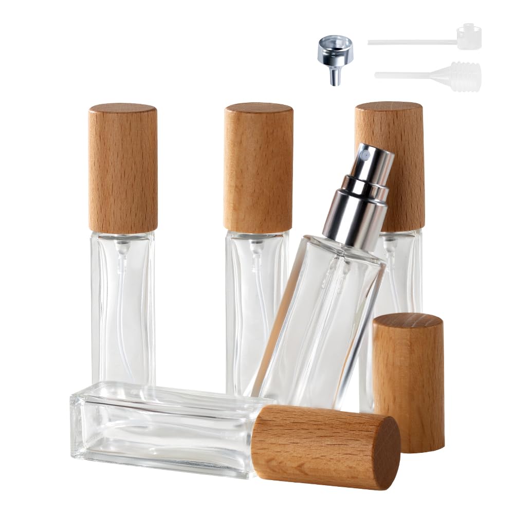 Cryslora Perfume Atomizer, Glass Perfume Container,Travel Bottle Refillable, Empty Portable Leakproof Fragrance Spray Bottle (Beech 5pcs 10ml/0.3oz)