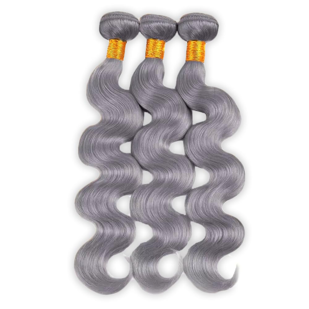 26 28 30 Inch Gray Bundles Body Wave 3 Bundles Human Hair Brazilian Remy Hair 50 Grams/Bundle 10A Grade Unprocessed Virgin Hairs Silver Grey Color Body Wave Bundle Weaves Extensions