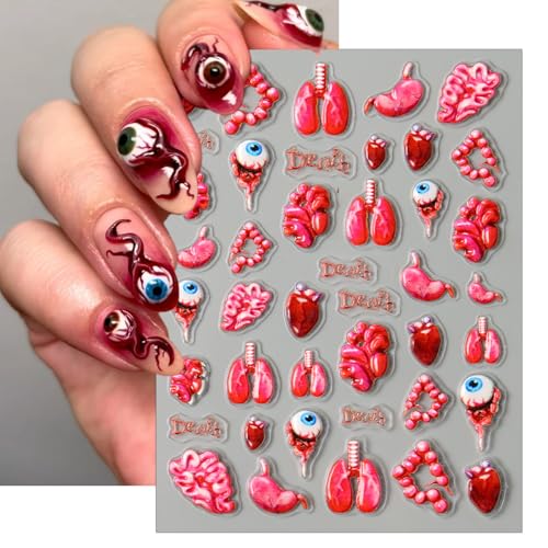 IDDFEVE Halloween Horror Nail Stickers, Embossed Eyeball Organs