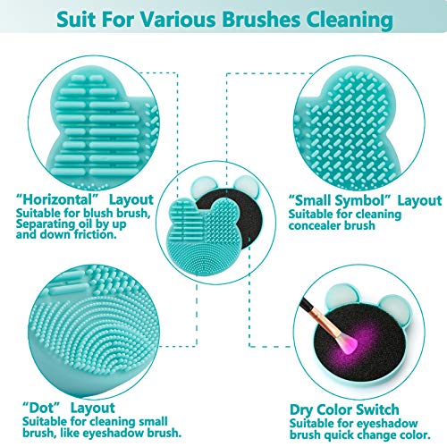 TailaiMei 2 Pack Makeup Brush Cleaning Mat with Color Removal Sponge, Silicone & Scrubbing Pad for Wet & Dry Cleaning