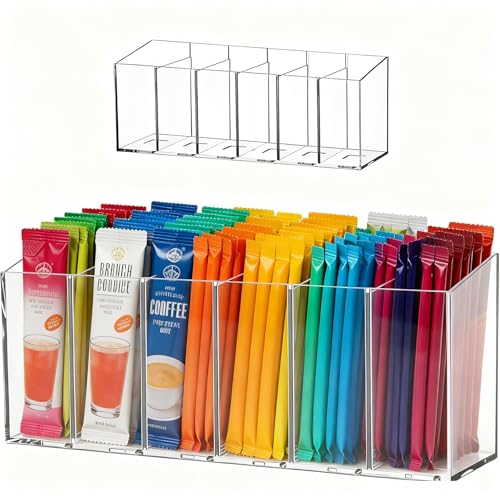 Acrylic Drink Packet Organizer with Removable Dividers - 6 Compartments