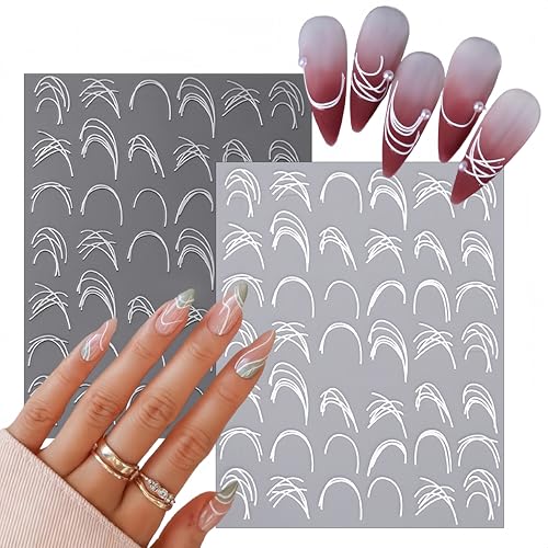 WEIXIWUYU French Line Nail Stickers 8 Sheets Metallic Self-Adhesive Nail Art for Women & Girls - French Lines