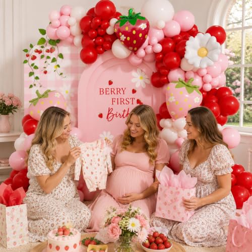 Strawberry Balloon Arch Kit - 121pcs Red, Pink & White Balloons