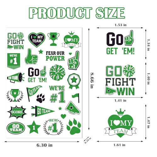 Glitter Green Team Spirit Temporary Tattoo Stickers - 180 Pcs