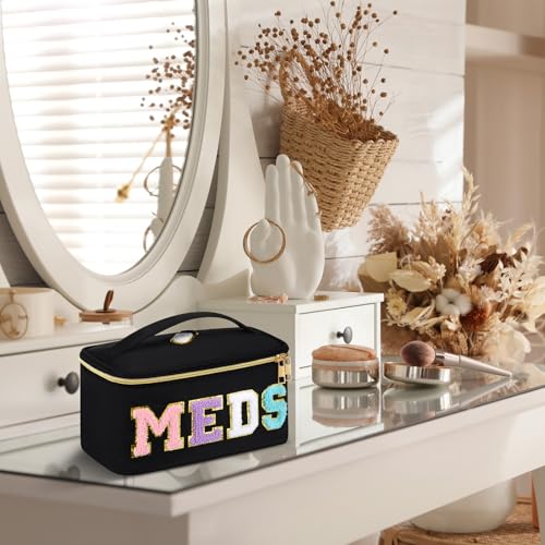 Geetery Clear Medicine Bag with Chenille Patches - Black Travel Case