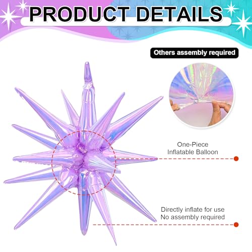 Iridescent Star Balloons - 6 Pcs Holographic Party Decor, 22 Inch