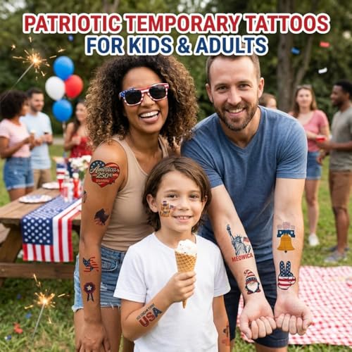4th of July Temporary Tattoos Set - 150 USA Patriotic Designs