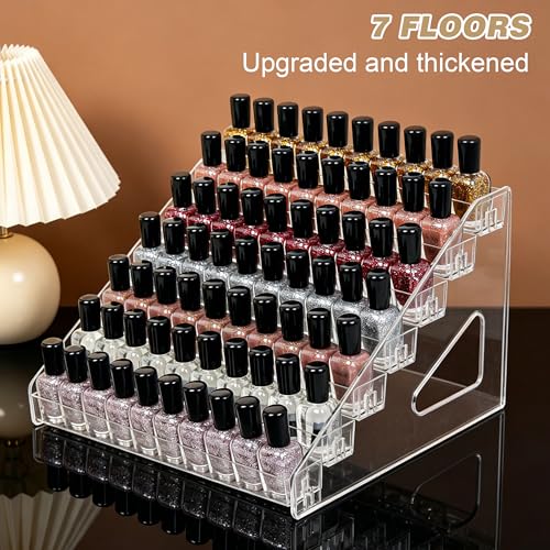 7-Tier Clear Acrylic Nail Polish Rack Display Stand for Cosmetics
