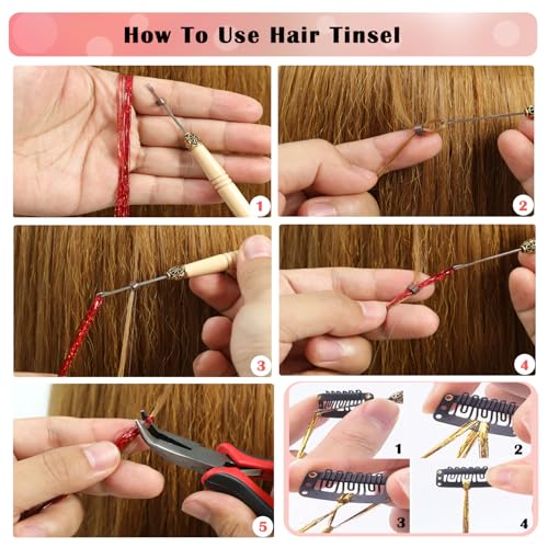 Hair Tinsel Kit - 16 Colors, 7600 Strands, 48 Inches Glitter Extensions