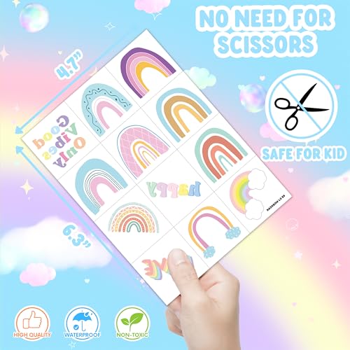 60 Pastel Rainbow Temporary Tattoos for Kids - Perfect Party Favors