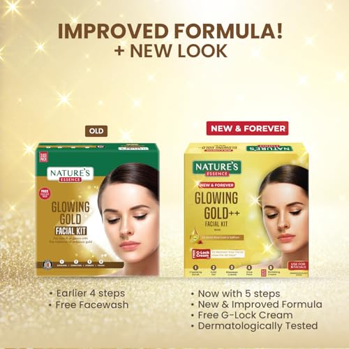 NATURES ESSENCE Glowing Gold Facial Kit with De-Tan Mask & Gold Scrub, 75g