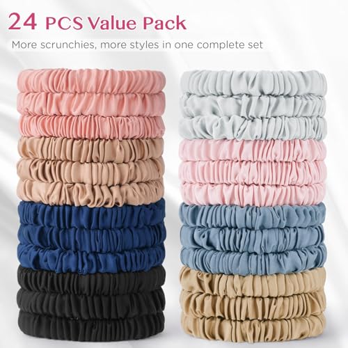 24 Pack Soft Pastel Silk-Like Scrunchies - No Damage Hair Ties