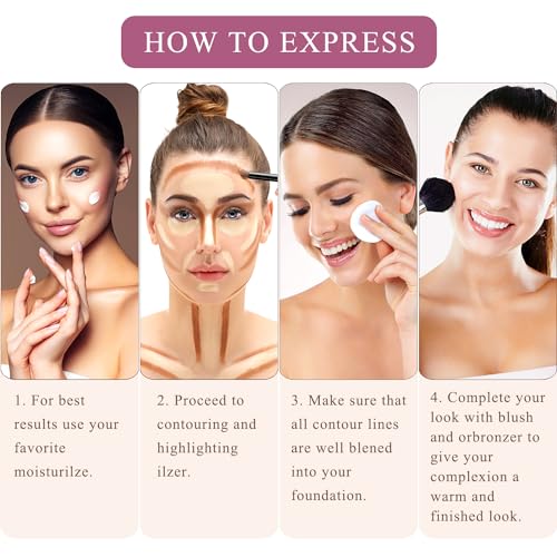 Youngfocus Pink Contour & Highlighter Makeup Palette - 8 Color Vegan Cruelty-Free Face Sculpting Kit for Beginners