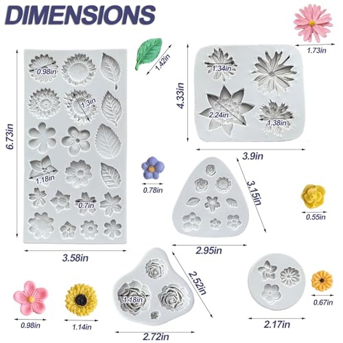 5-Piece Flower Silicone Molds for Cake & Candy Decorating