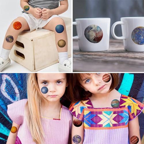 Charlent Kids Planets Temporary Tattoos - 74 Fun Designs for Parties