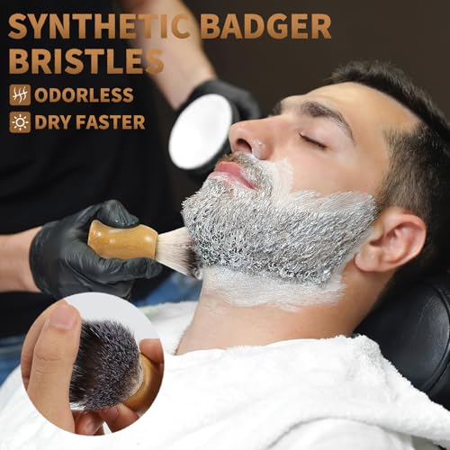 Shaving Brush and Bowl - Bamboo Shaving Brush for Men with Synthetic Badger Bristle, Starter Men¡¯s Shaving Kit for Wetting Shave