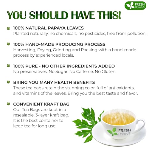 Premium Papaya Leaf Tea Bags - 100% Natural Herbal Tea, Vegan