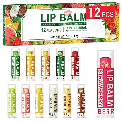 Dmsky Natural Lip Balm Set - 12 Flavors for Moisturizing Care