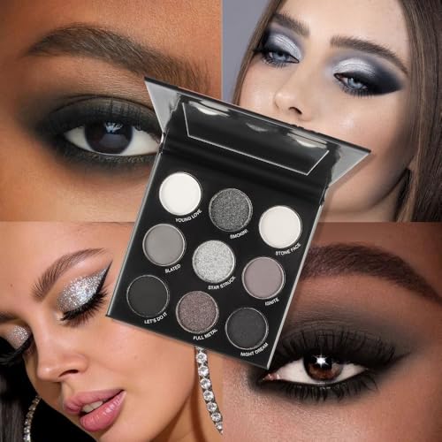 FangTangDI 9 Color Smoky Eyeshadow Palette with Mirror, Matte & Shimmer - Smoky-Matte Shimmer Edition