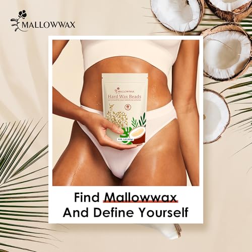 Mallowwax Hard Wax Beads, 1lb Coconut Cream Wax for Painless Hair Removal