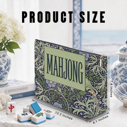 Blue Leaves Multicolor Mahjong Tile Bag American Mahjong Bag Retro Floral Storage Case