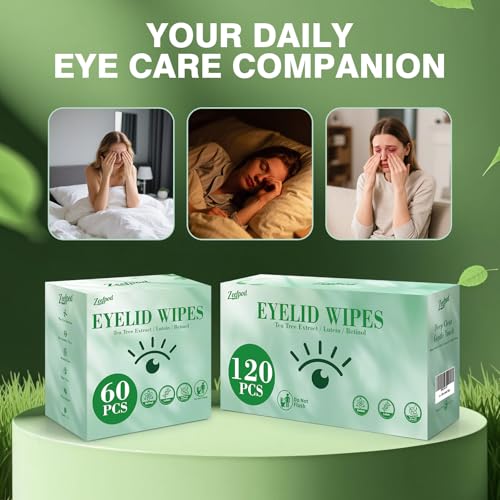 60PCS Tea Tree Oil Eyelid Wipes ? Individually Wrapped Eye Lid Cleaning Wipes£¬Soothing For Sensitive Eyes, Stay Hydrated Lid Wipe
